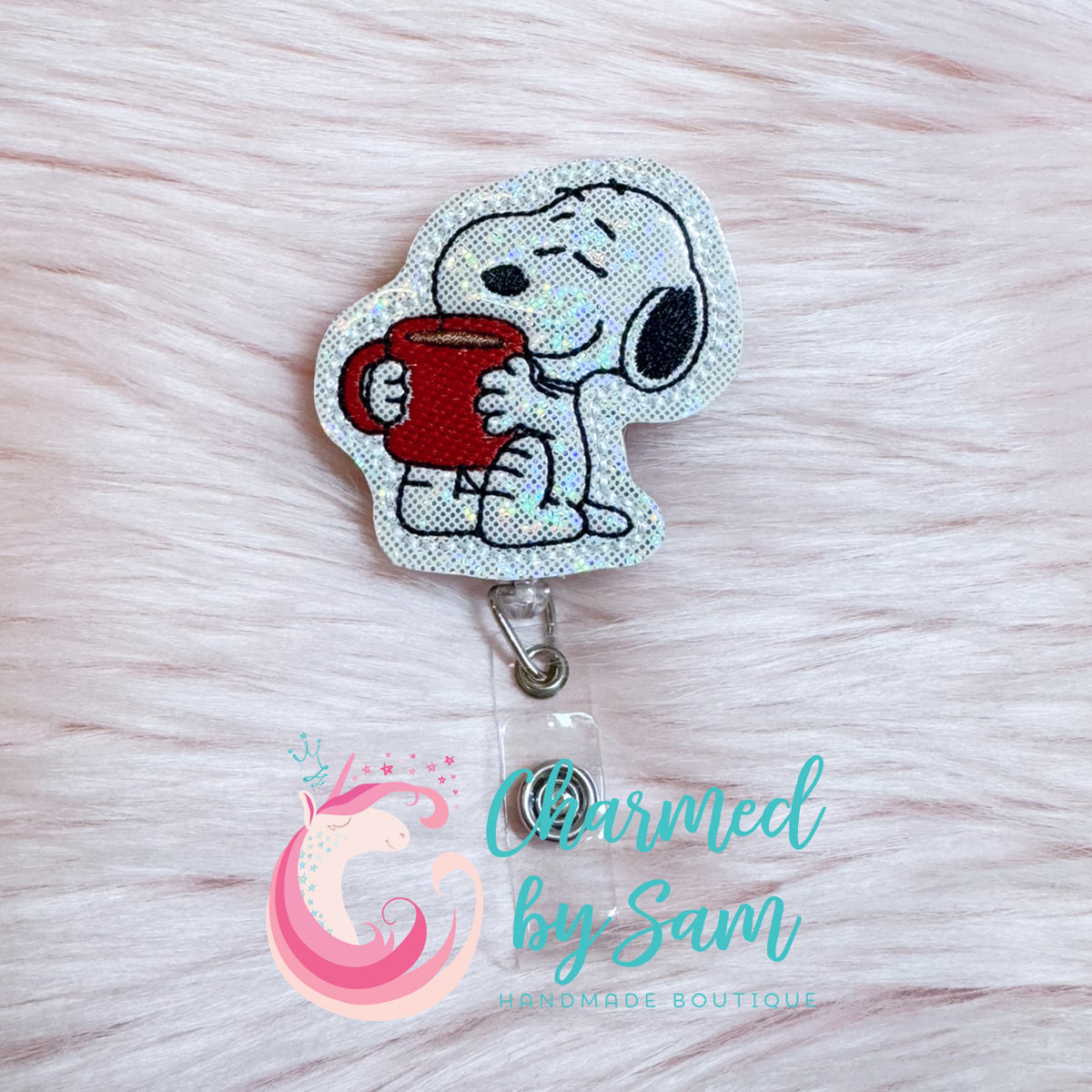 Snoopy with Coffee Cup Badge Reel