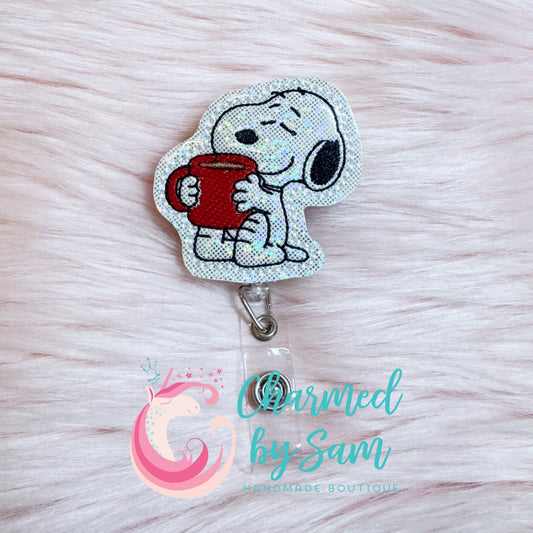 Snoopy with Coffee Cup Badge Reel